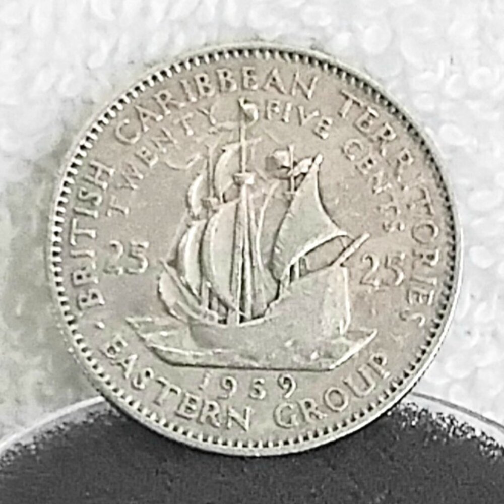 Circulated 1959 Caribbean 25 Cent British Caribbean Coin made of Copper/Nickel!!